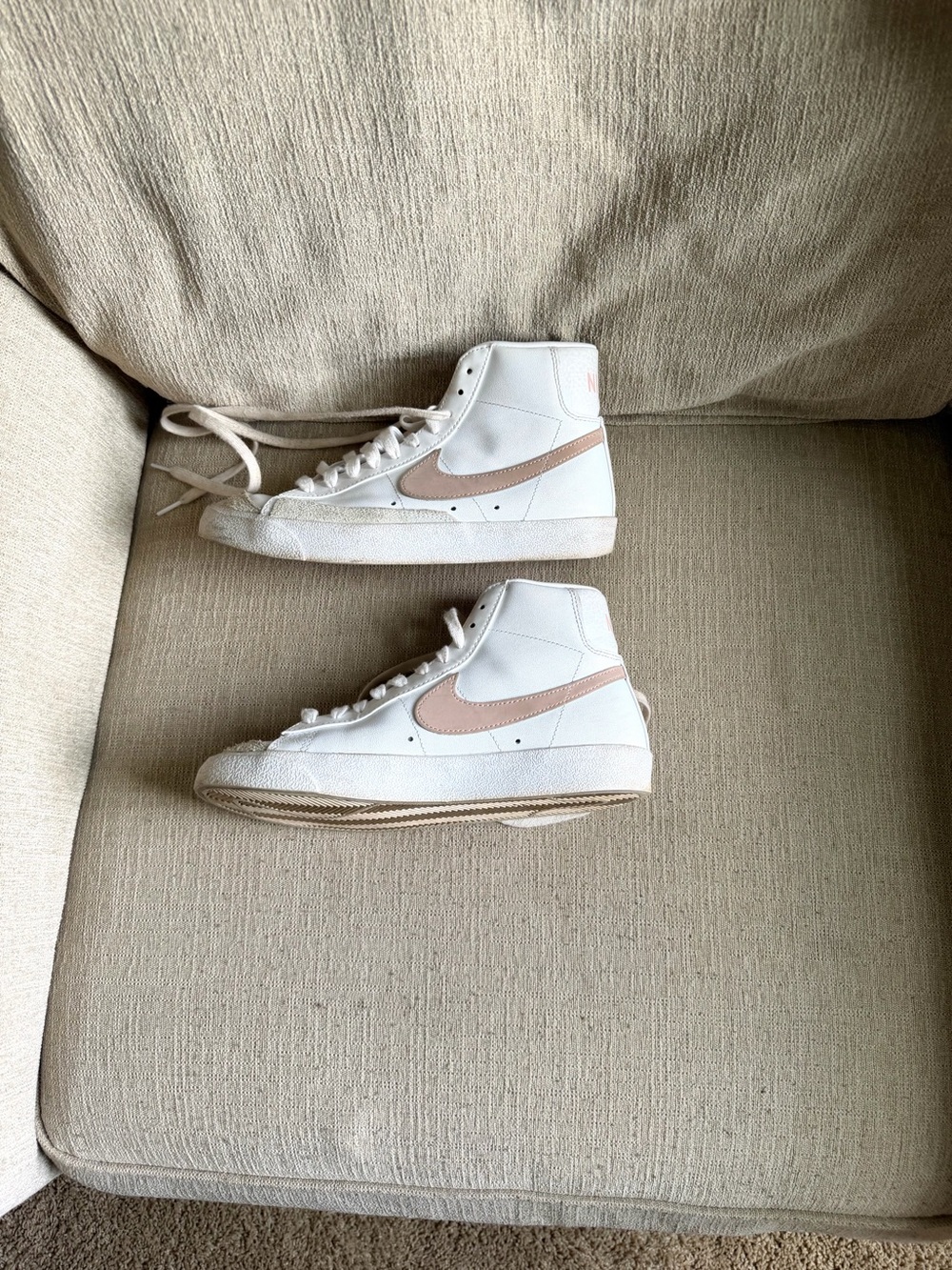 Nike Women's White High-Top Sneakers with Blush Swoosh